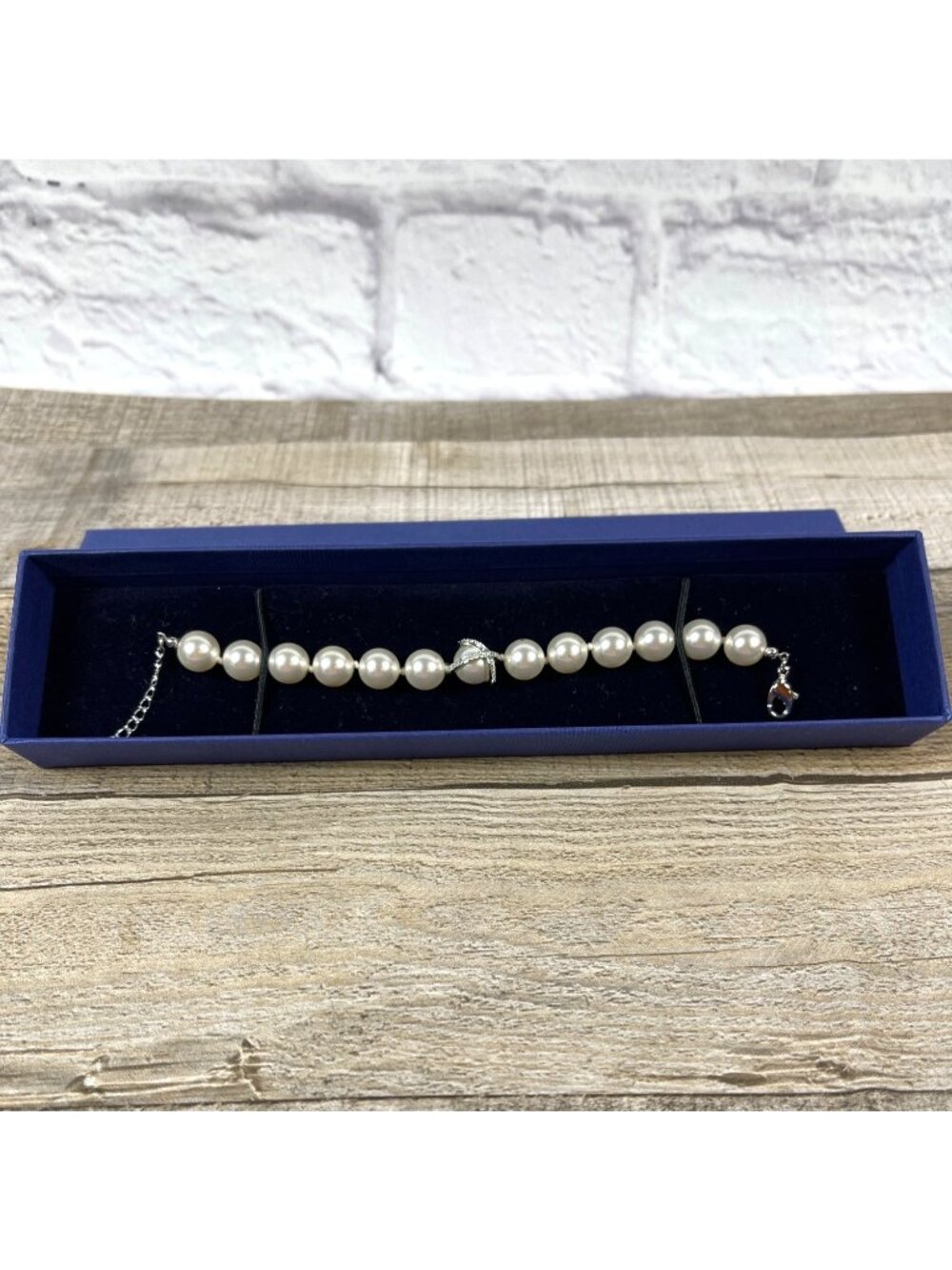 Pearl Bead Bracelet Swarovski Crystal Pavé Ring Rhodium Retired Nude Collection - Picture 7 of 16